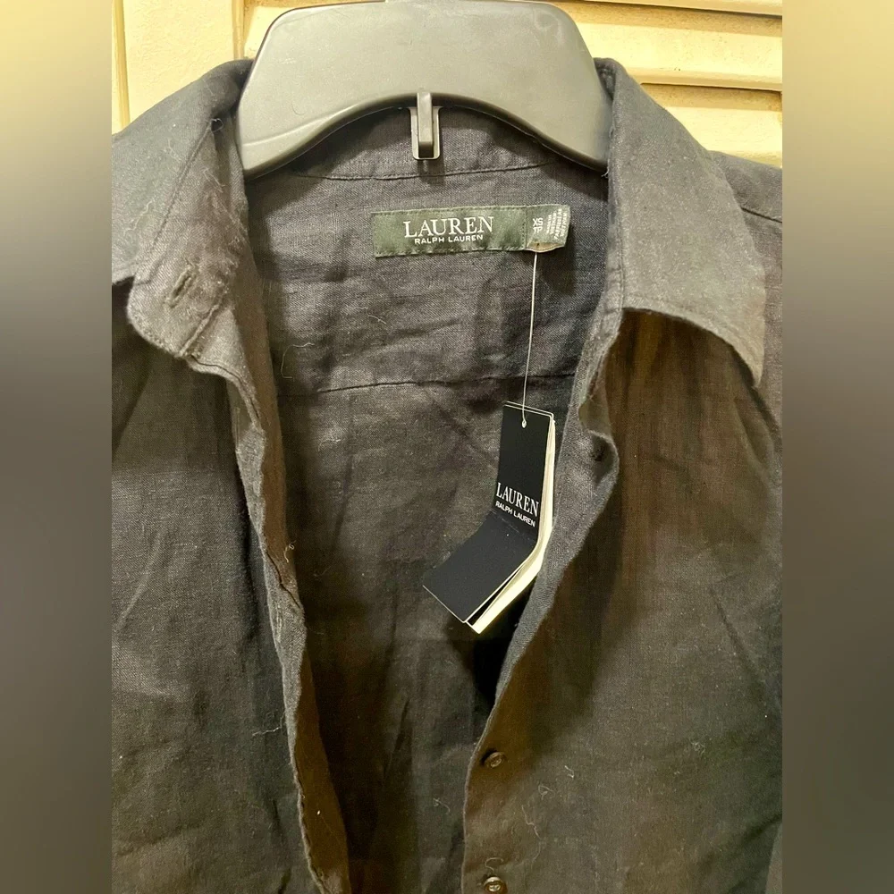 Lauren Ralph Lauren 100% Black Linen Shirt - Picture 7 of 8